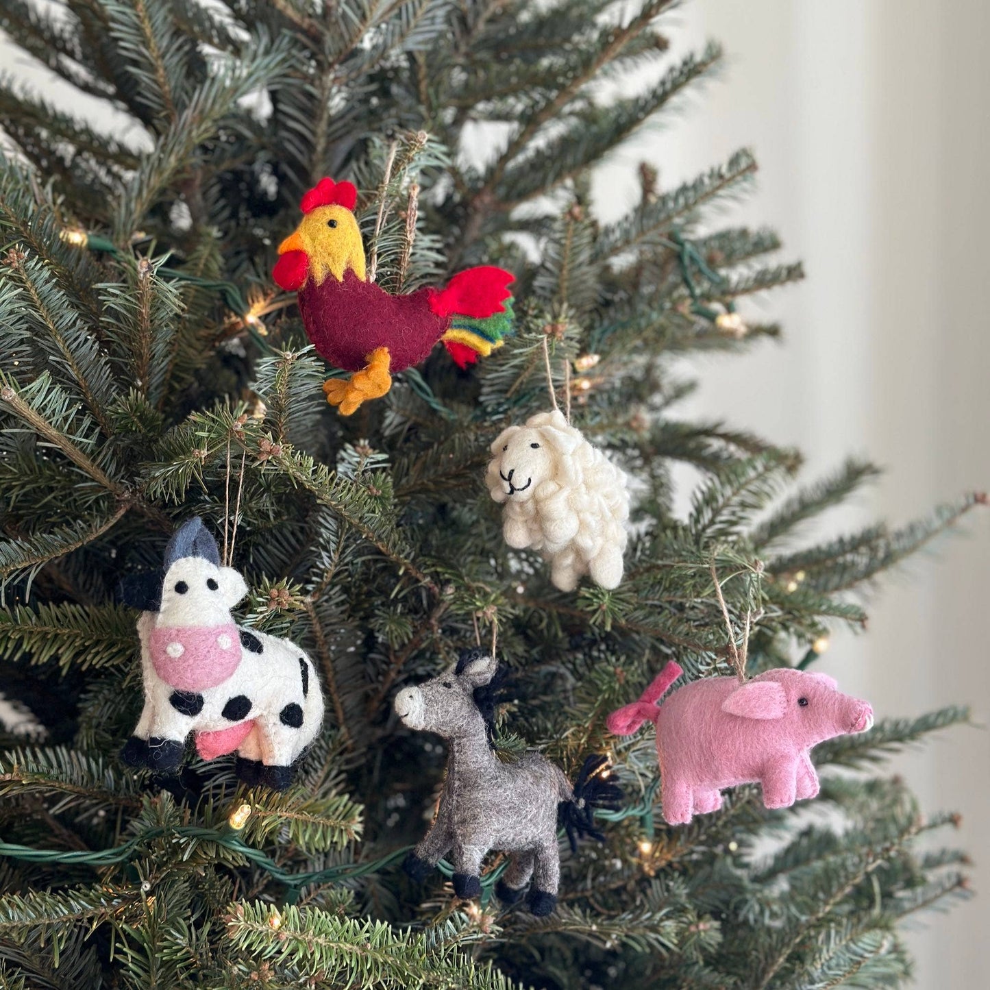 Felt Christmas Ornaments Set of 7 - Cute Farm Animal