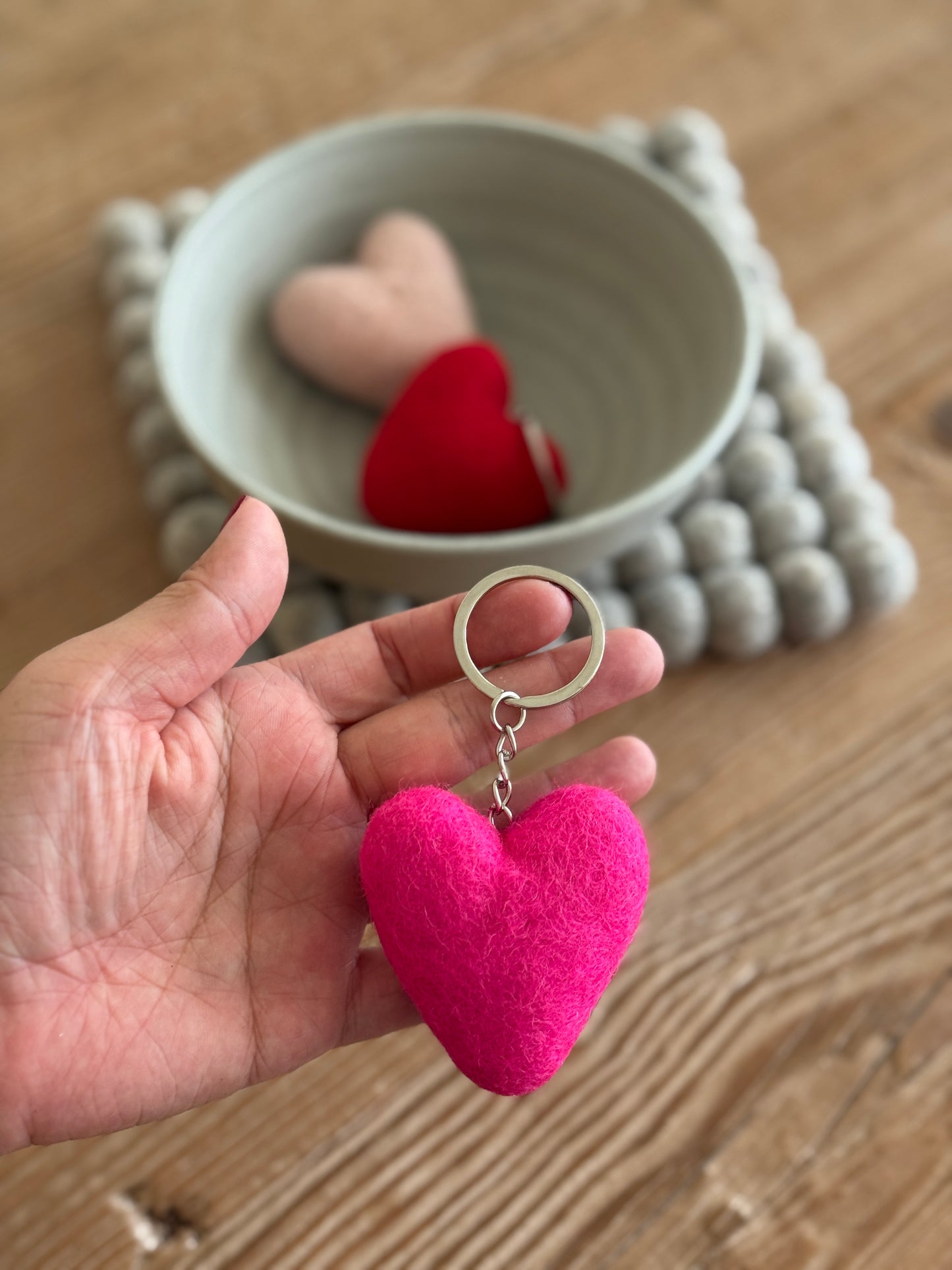 Valentine Felt Heart Keychain – Set of 3
