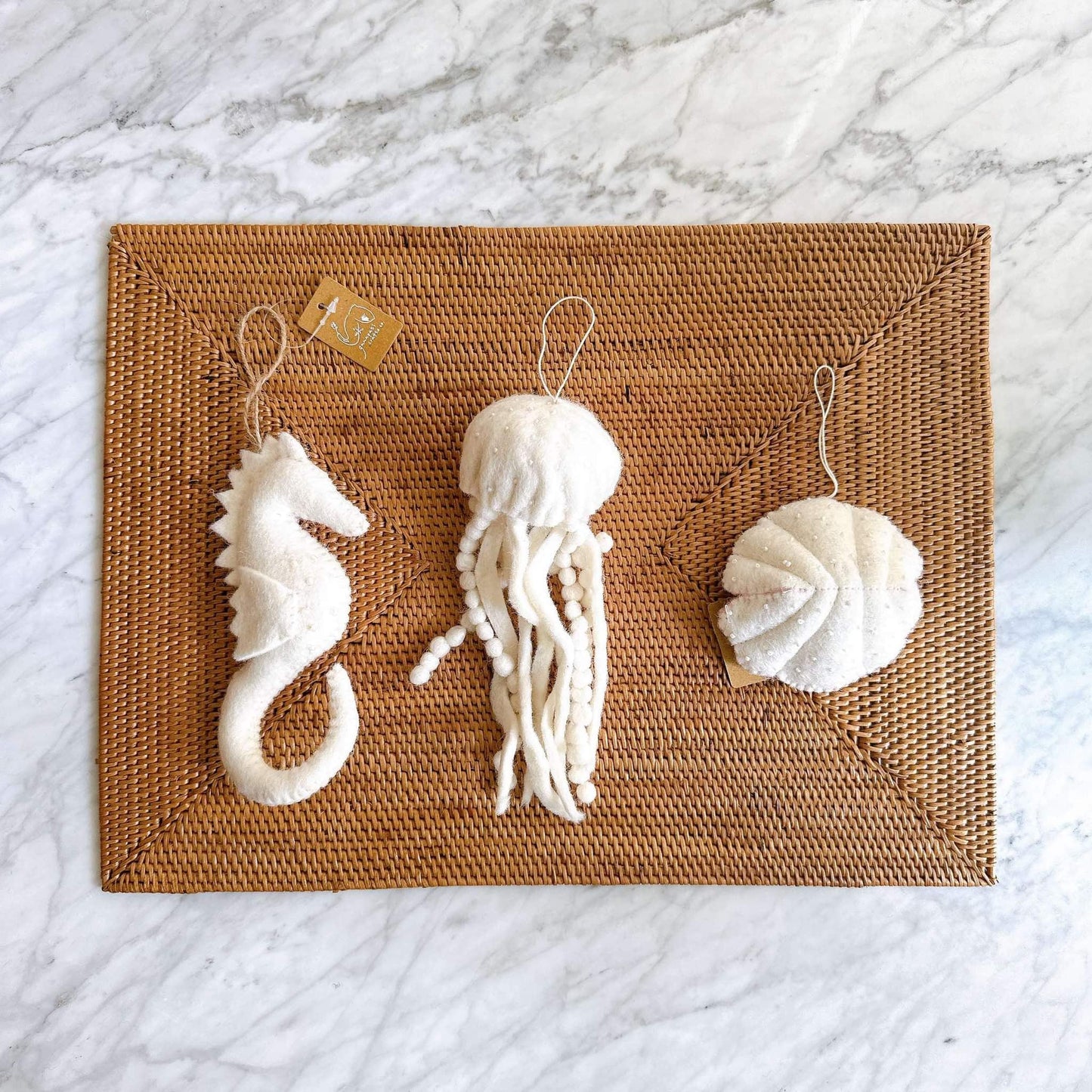 Felt White Christmas Ornaments Set of 3 - Sea Wildlife