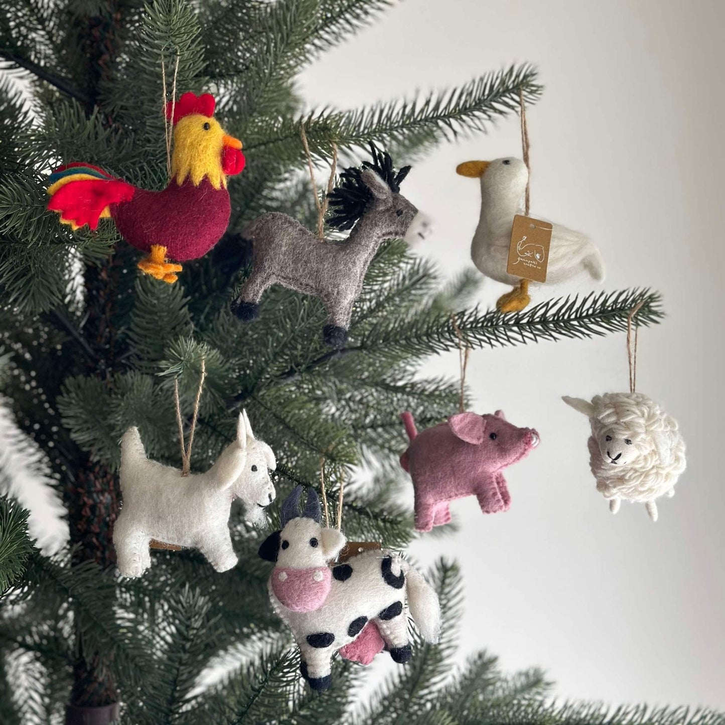 Felt Christmas Ornaments Set of 7 - Cute Farm Animal