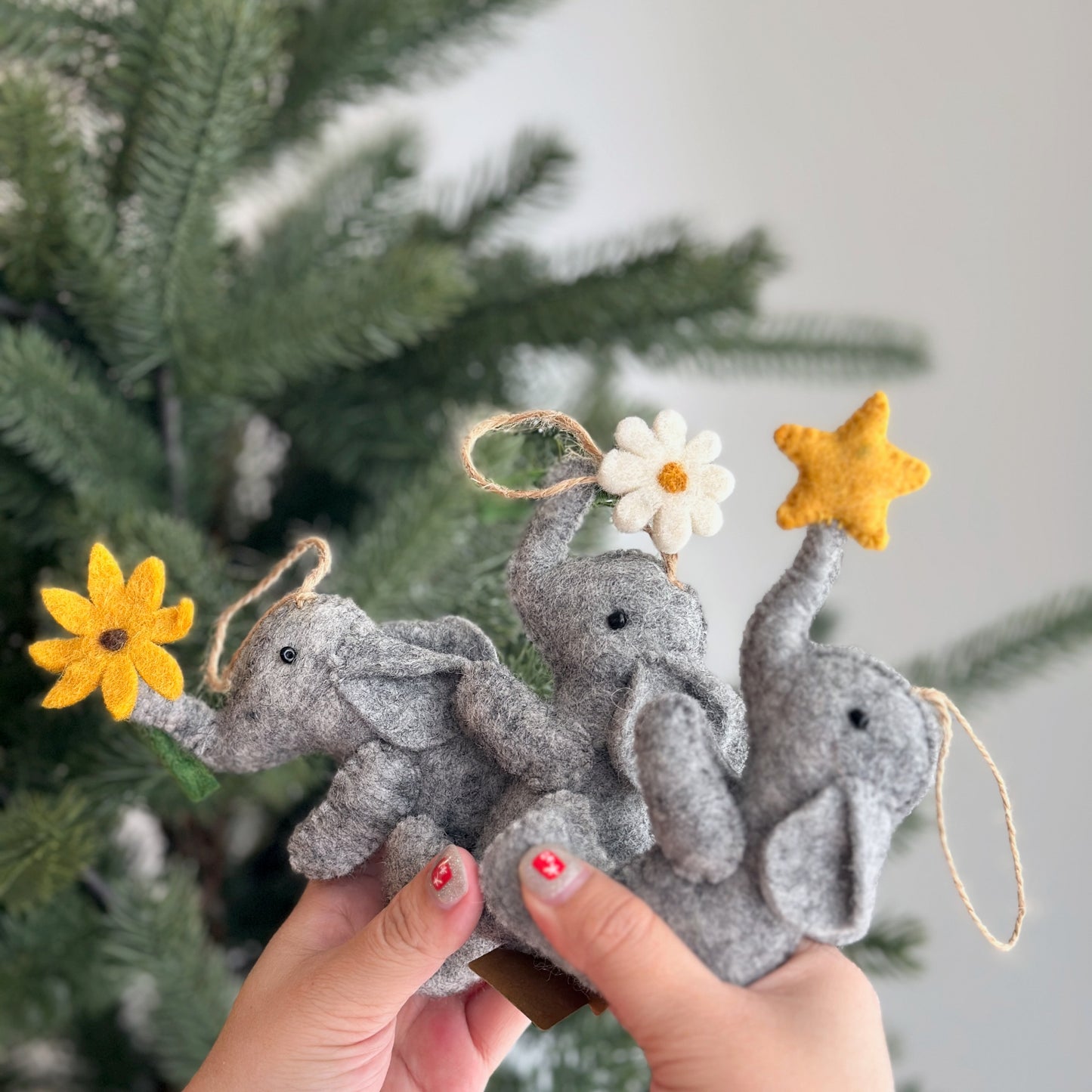 Felt Elephant with Flower Ornament