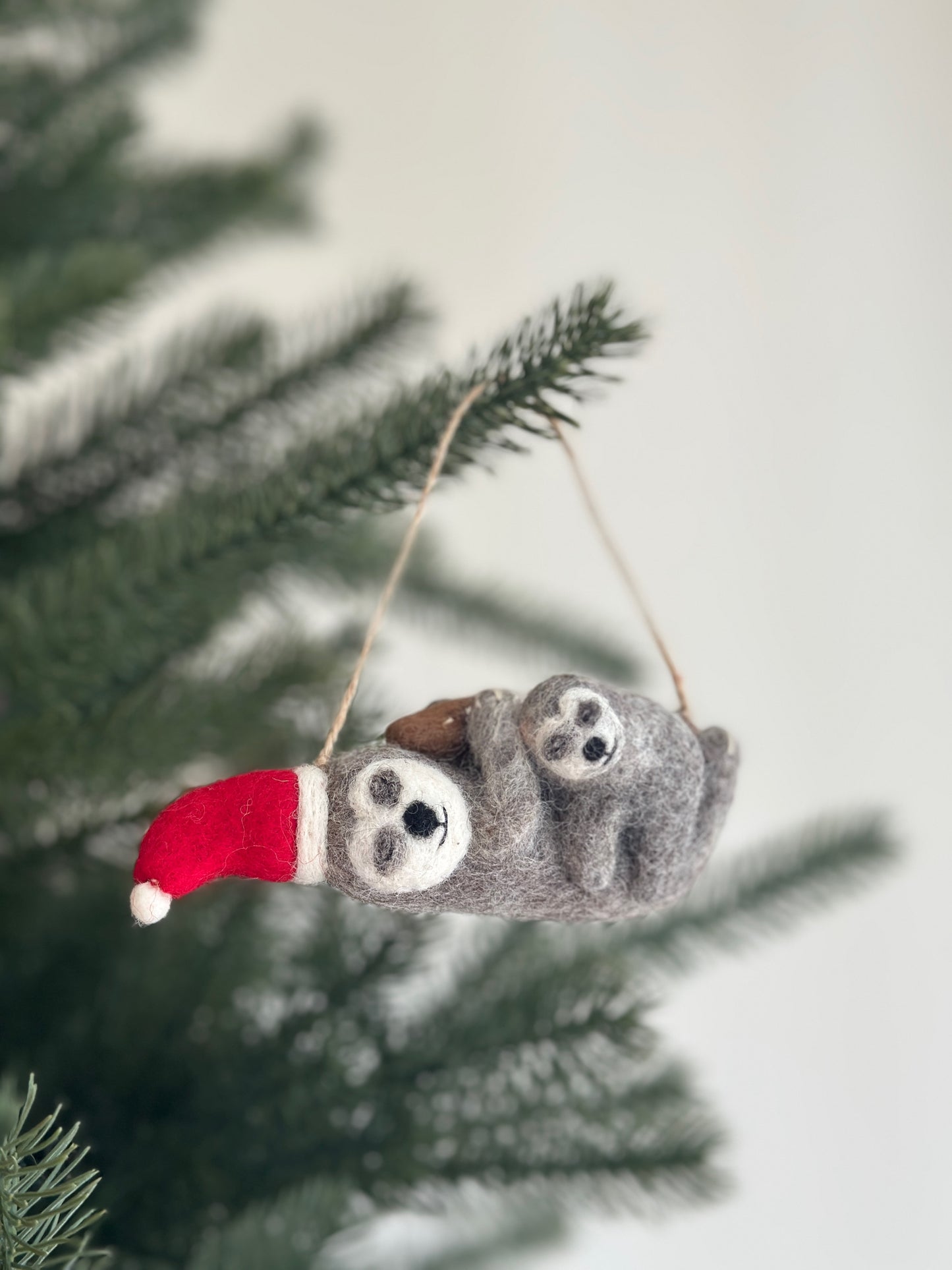 Felt Sloth Ornament - Sloth Hugging Baby
