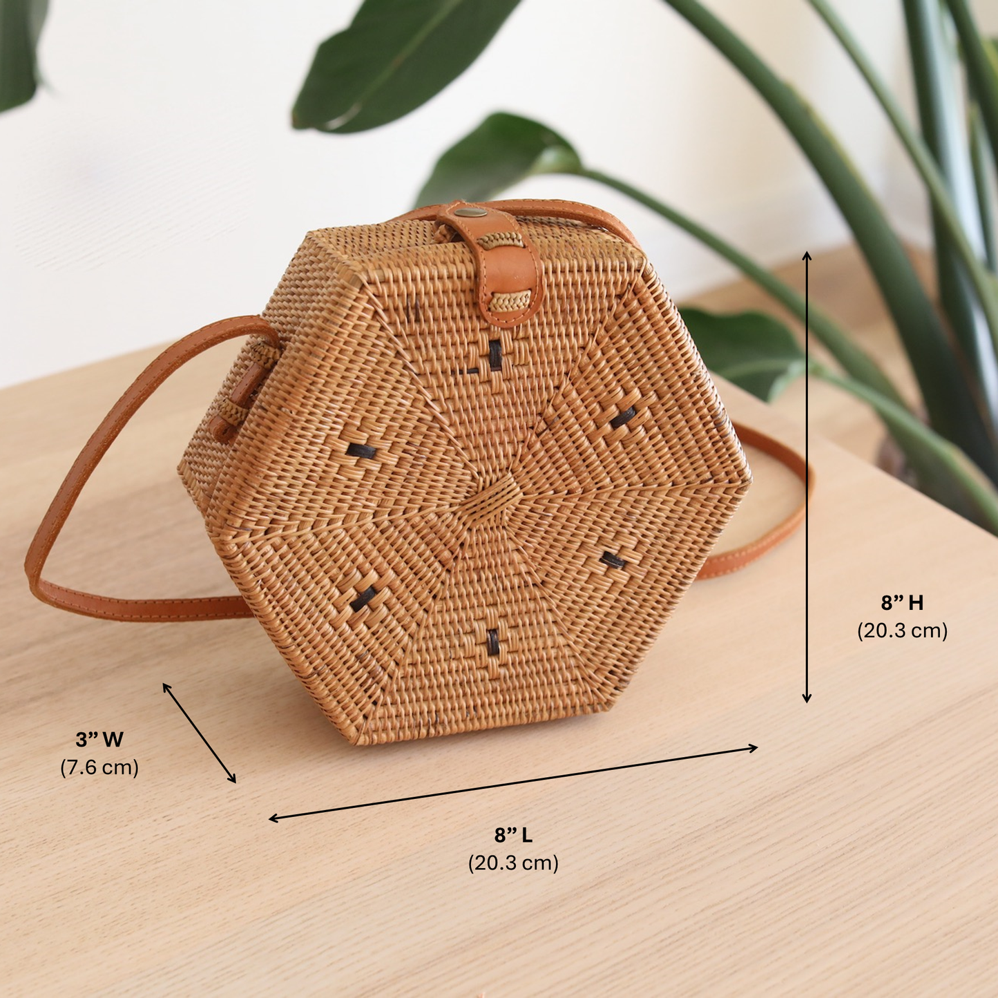Bali Hexagon Rattan Crossbody Bag