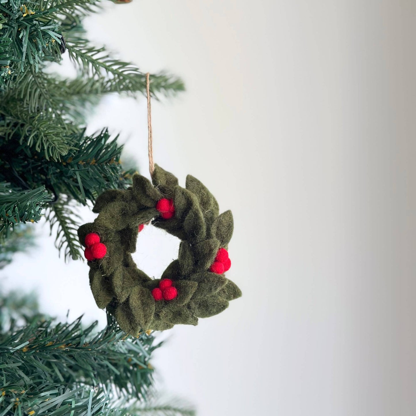 Felt Ornament - Mini Holly Wreath 4"