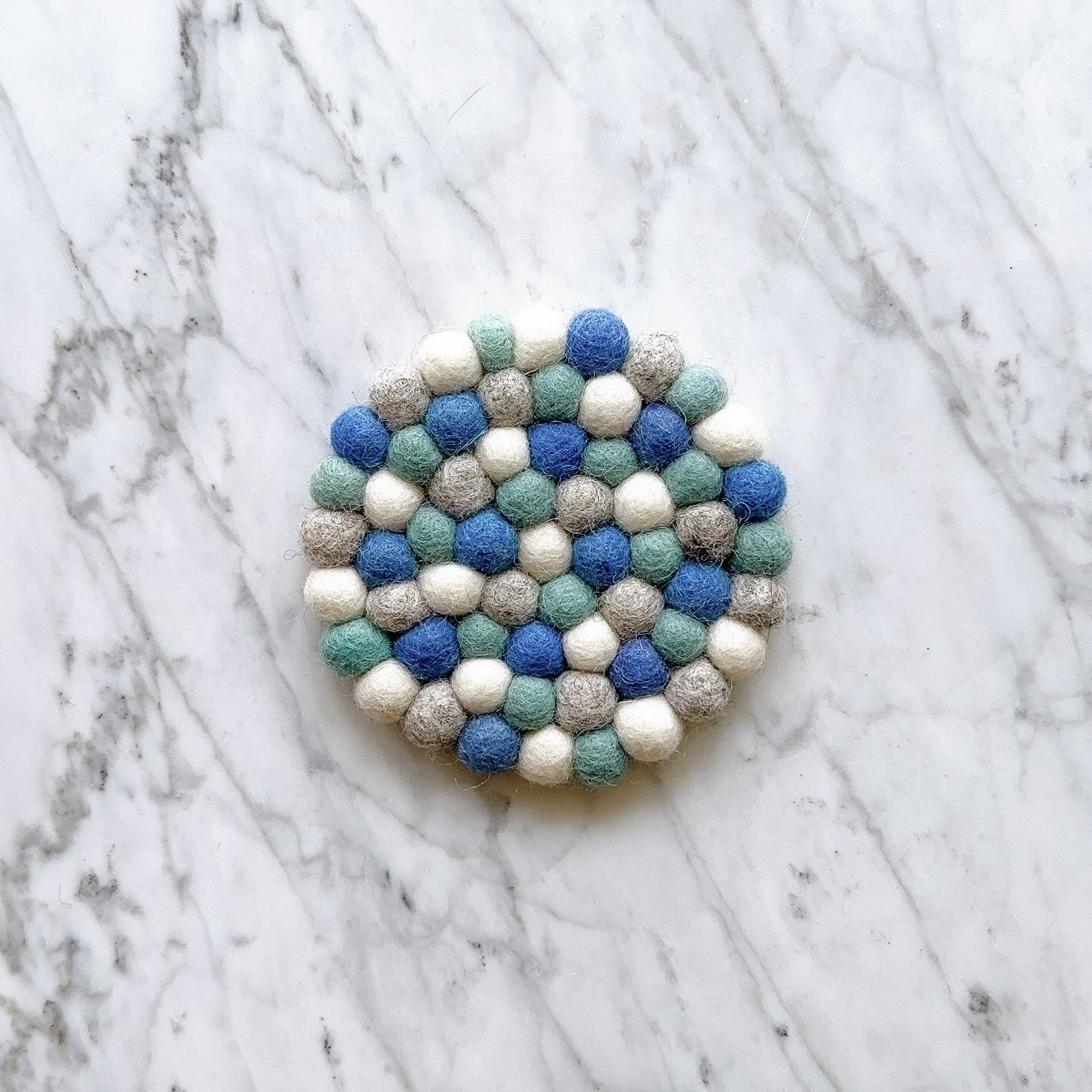 Felt Light Gray + Ocean Blue Round Coasters - Set of 4