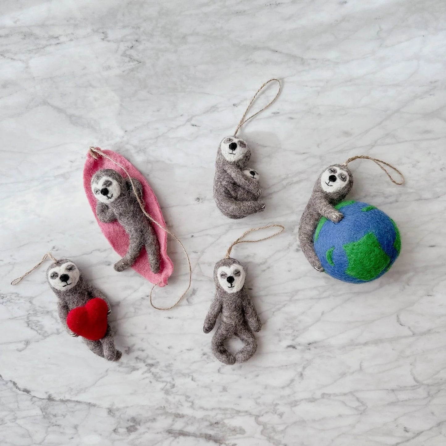 Felt Sloth Ornament - Sloth Embracing Earth