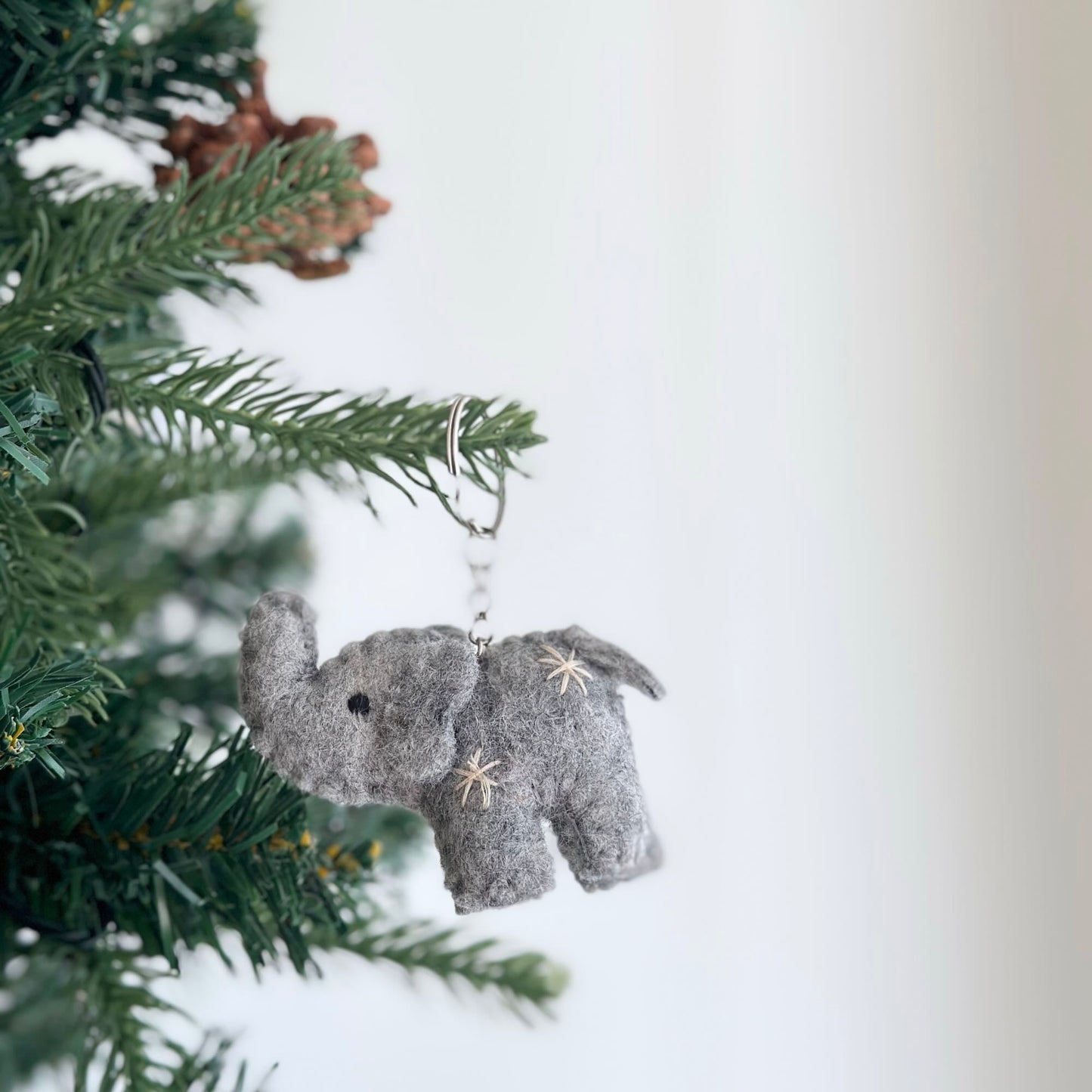 Felt Keychain - Elephant with Snowflake Embroidery