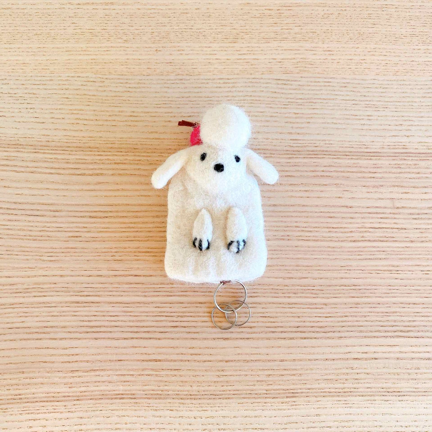 Felt Keychain - White Poodle Key Cover / Keychain