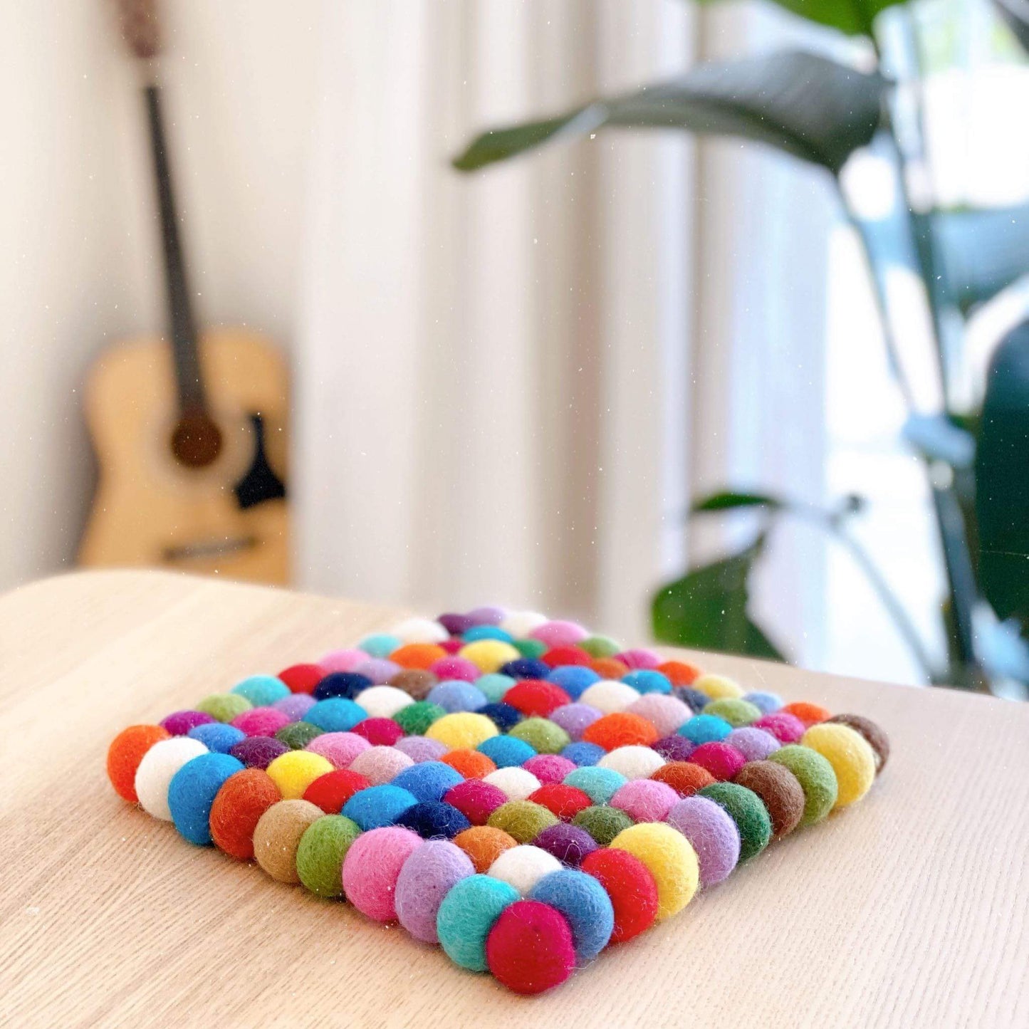 Rainbow Square Felt Ball Pot Trivet Premium Quality Unique Handmade Gifts And Accessories - Ganapati Crafts Co.