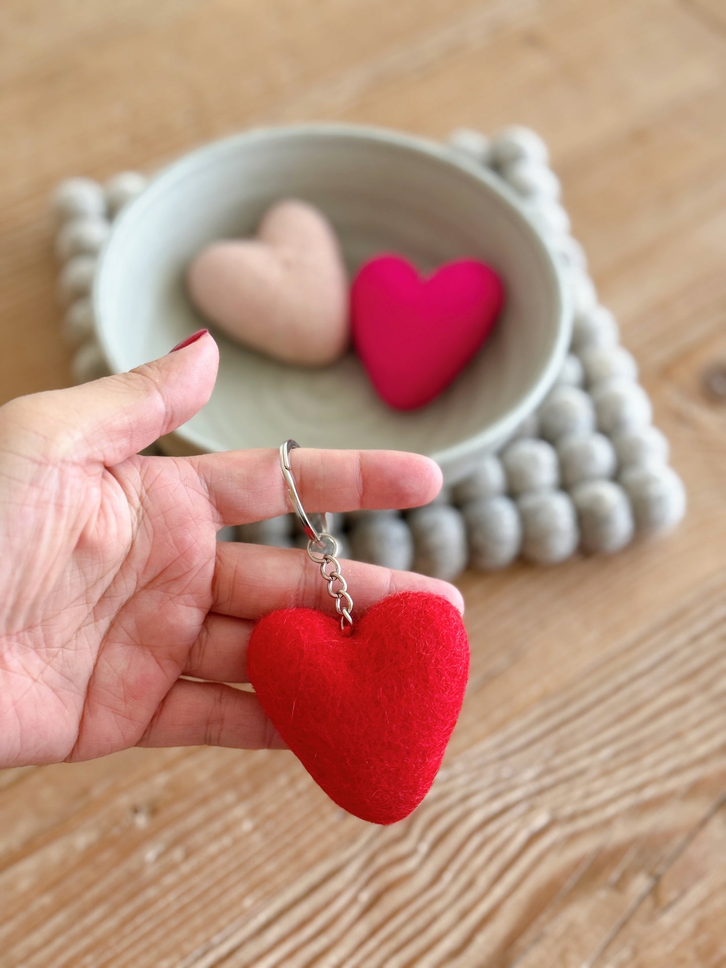 Valentine Felt Heart Keychain – Set of 3