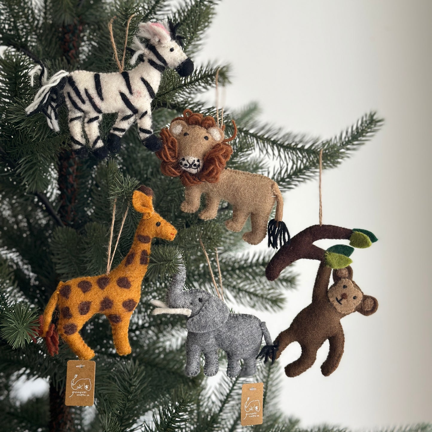 Felt Christmas Ornament Set of 5 - Safari Animals