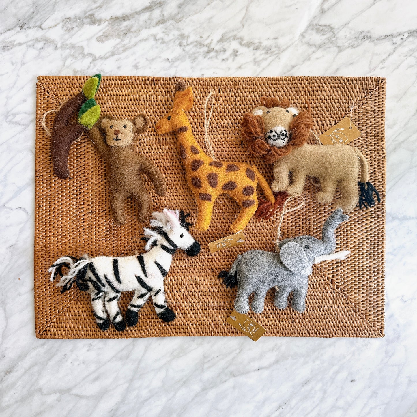 Felt Christmas Ornament Set of 5 - Safari Animals