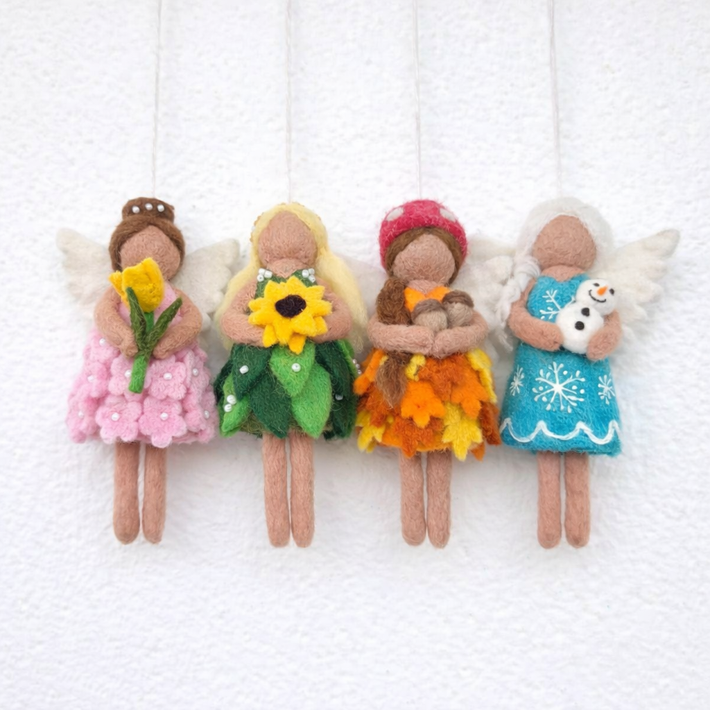Four Seasons Fairy Felt Ornament Set – Spring, Summer, Fall & Winter Angels