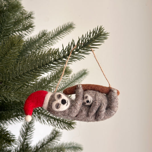 Felt Sloth Ornament - Sloth Hugging Baby