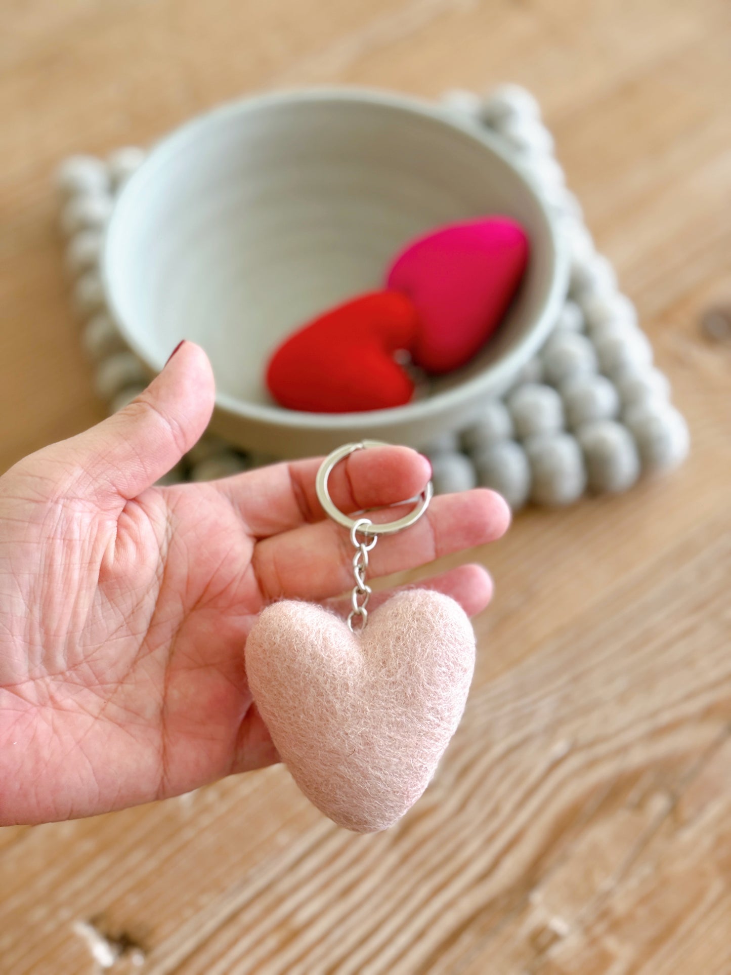 Valentine Felt Heart Keychain – Set of 3