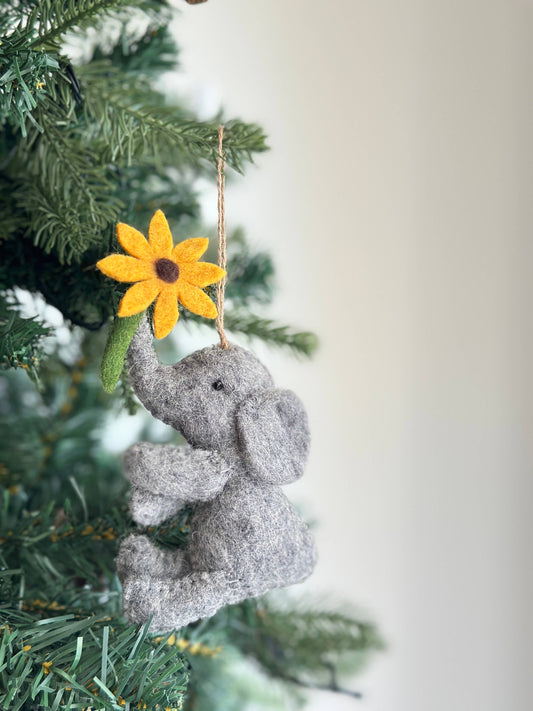 Felt Elephant with Flower Ornament