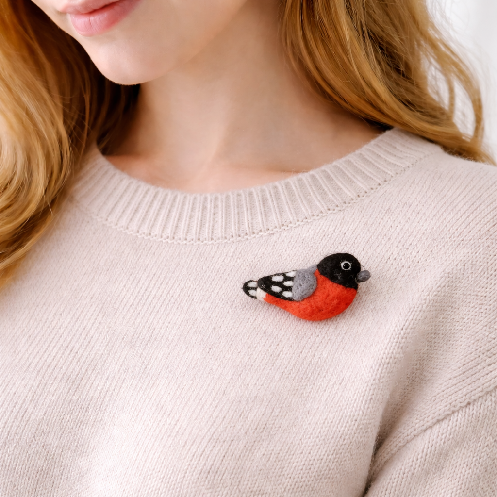 Felted Woodpecker Bird Brooch
