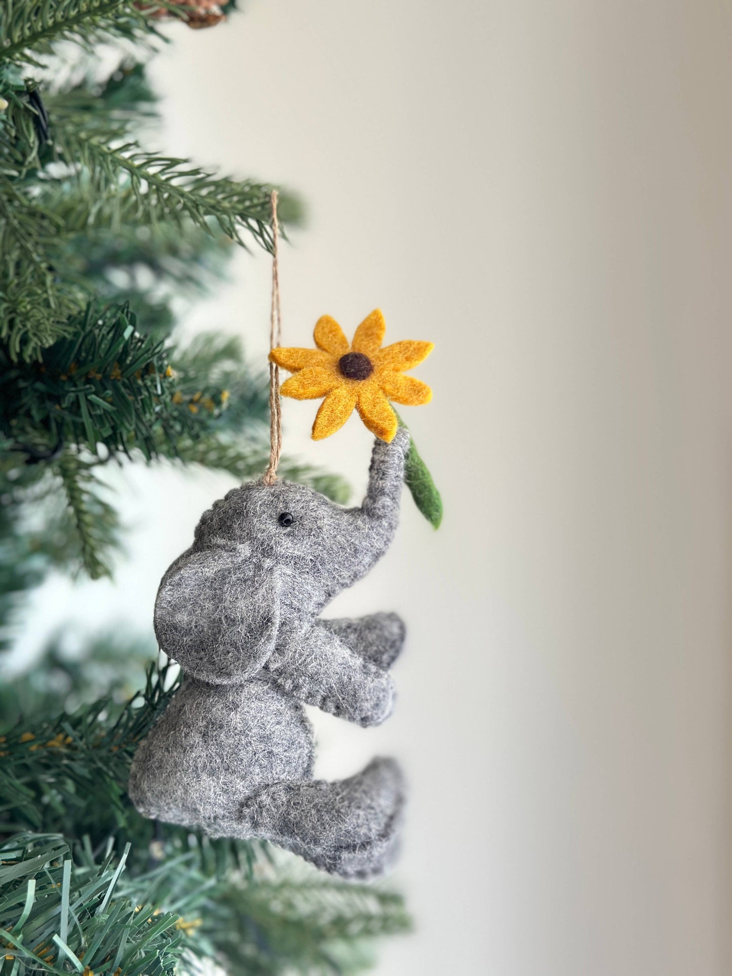 Felt Elephant with Flower Ornament