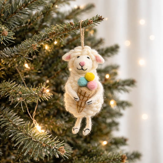 Felt Sheep with Ice Cream Ornament