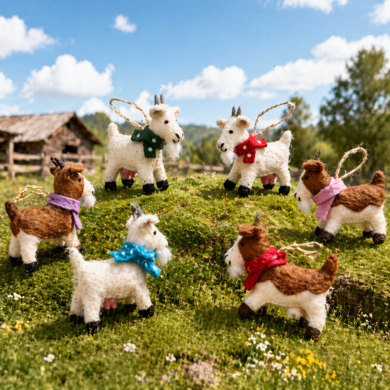 🐐 Goat with Scarf Ornament – Assorted Colors