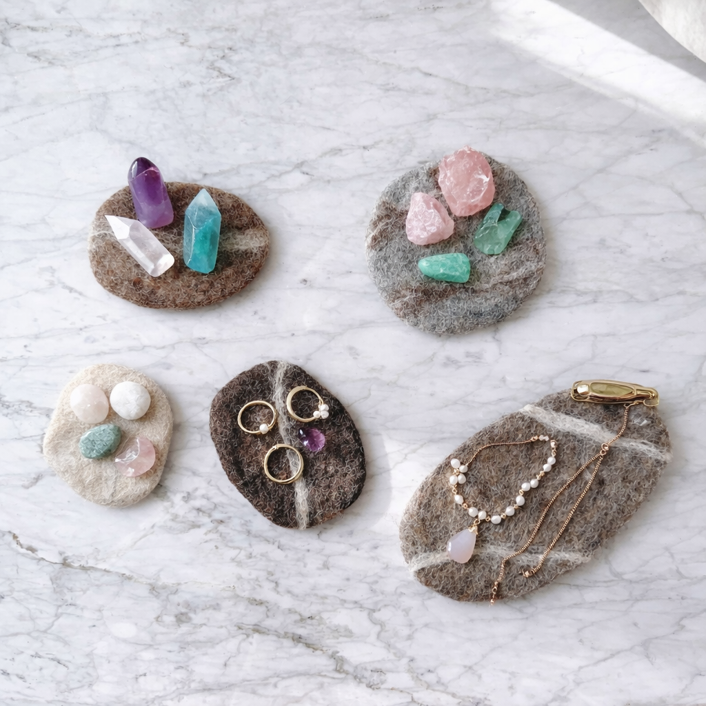 Felt Pebble Stone Coasters - Set of 5