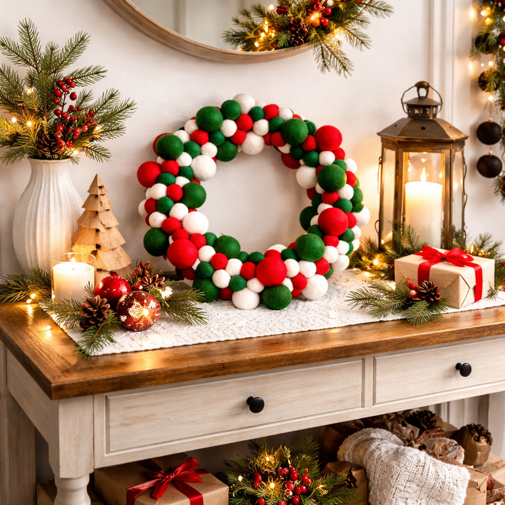 Felt Christmas Wreath - Red, Green, White