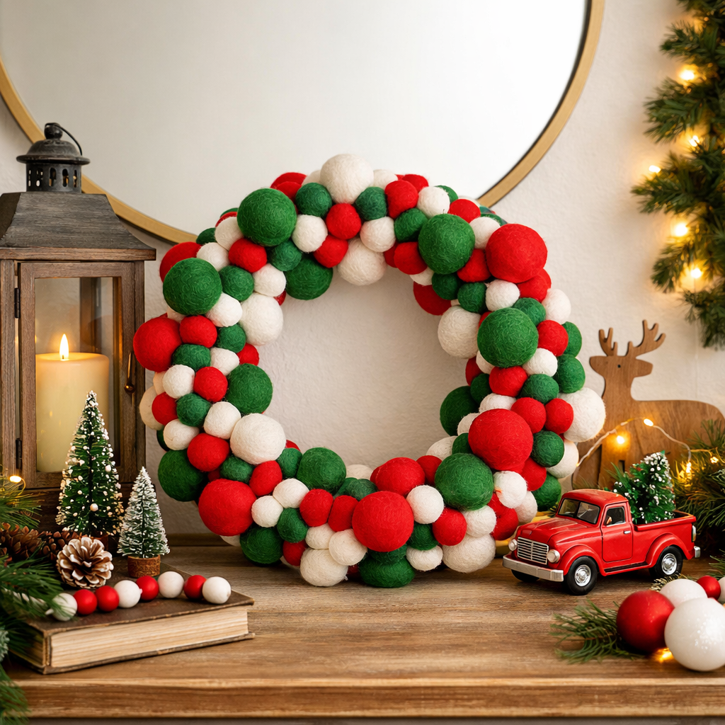 Felt Christmas Wreath - Red, Green, White