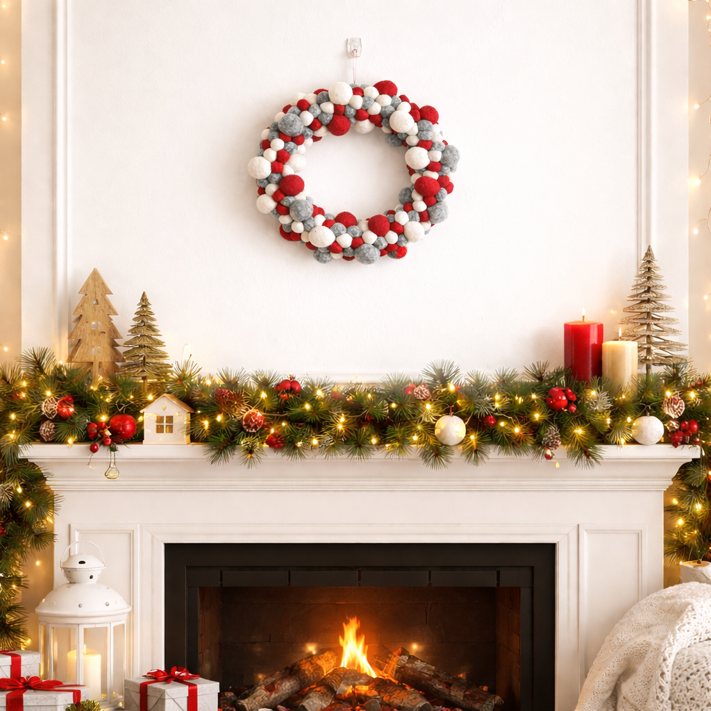 Felt Christmas Wreath - Pompom Balls / Christmasy