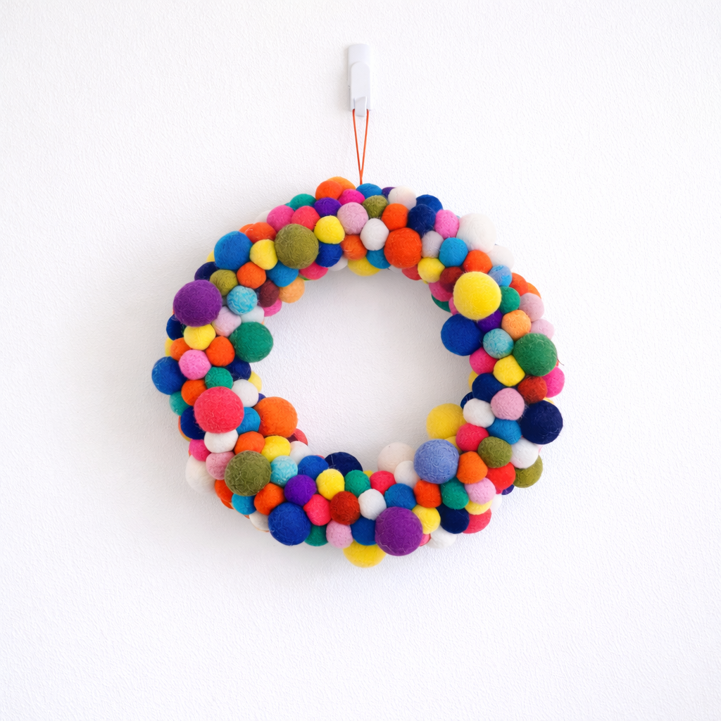 Felt Christmas Wreath - Pompom Bubbles / Rainbow