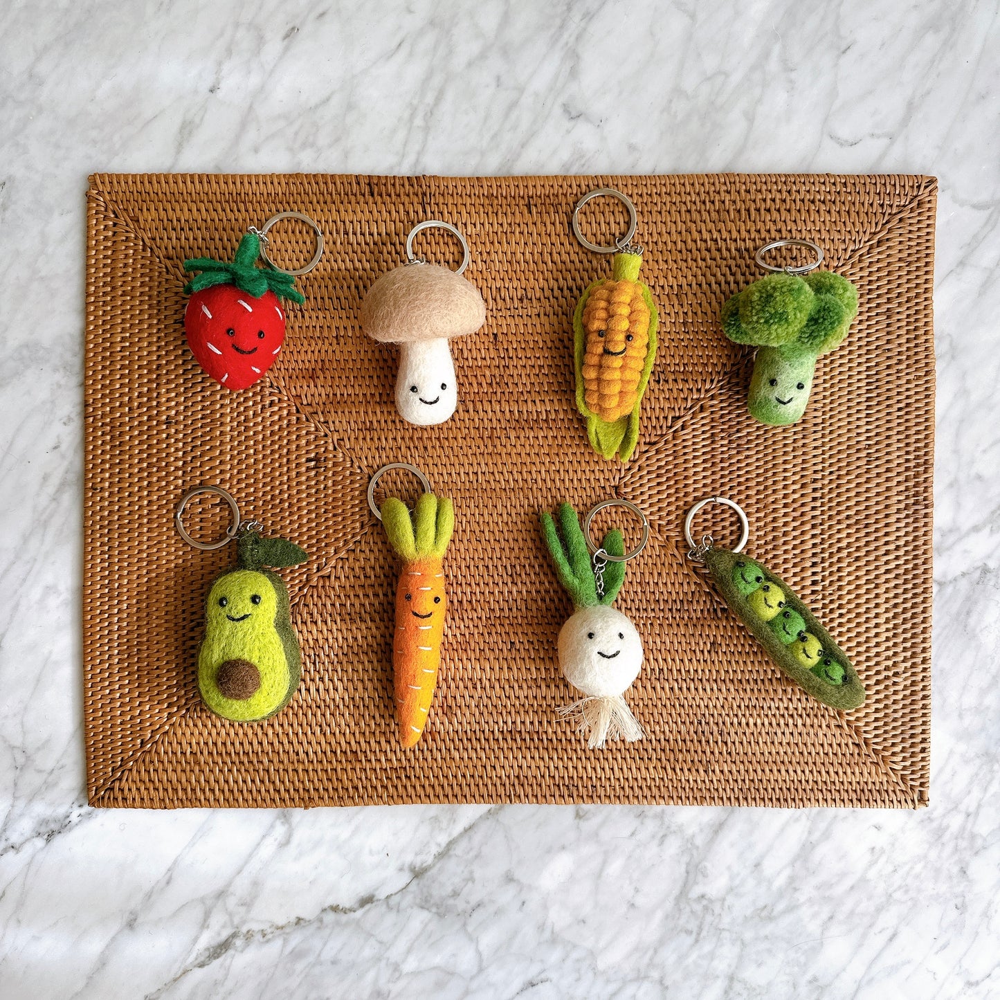Felt Keychain - Smiley Veggies