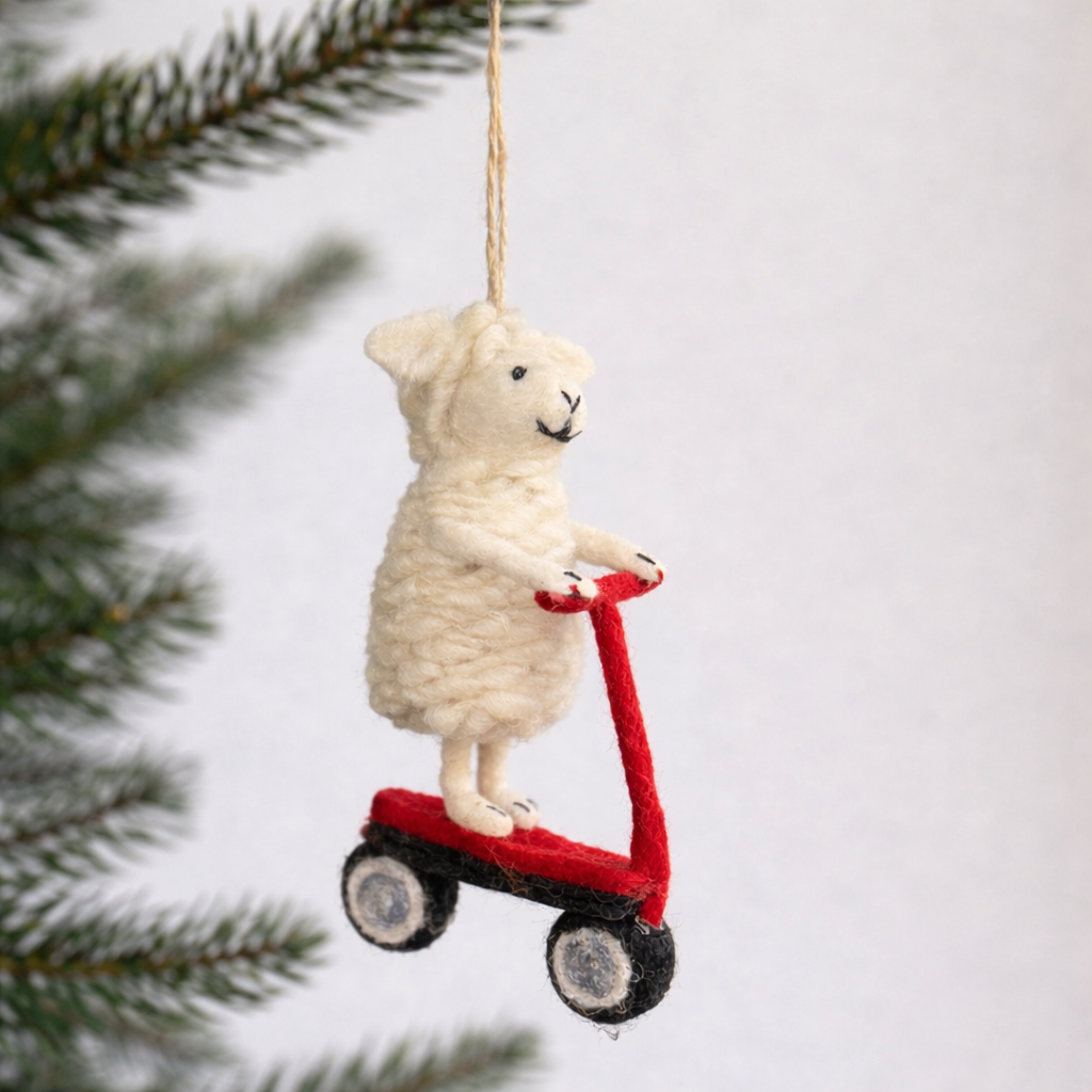 Felt Sheep Ornament on Scooter