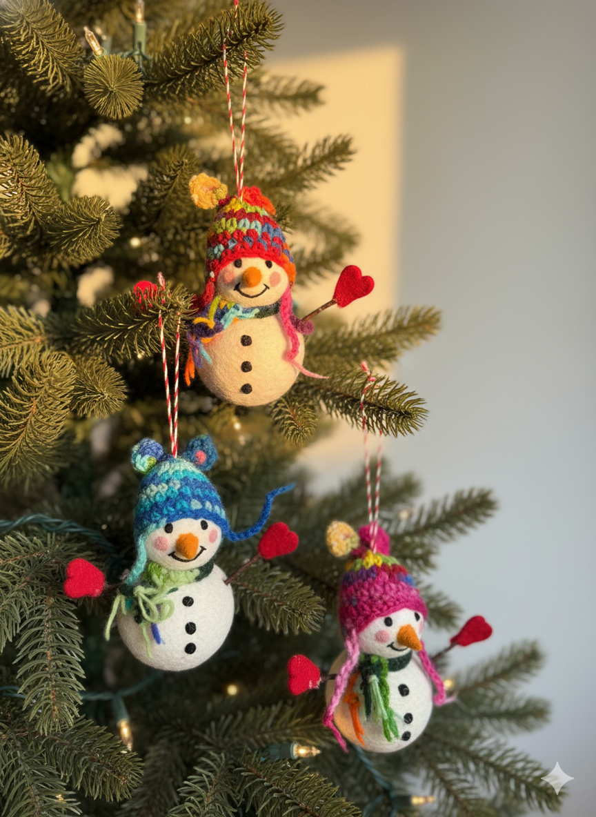 Snowman Ornament with Weaving Hat (Assorted)