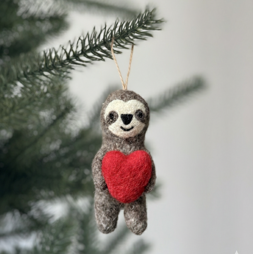 Felt Sloth Holding Love Ornament