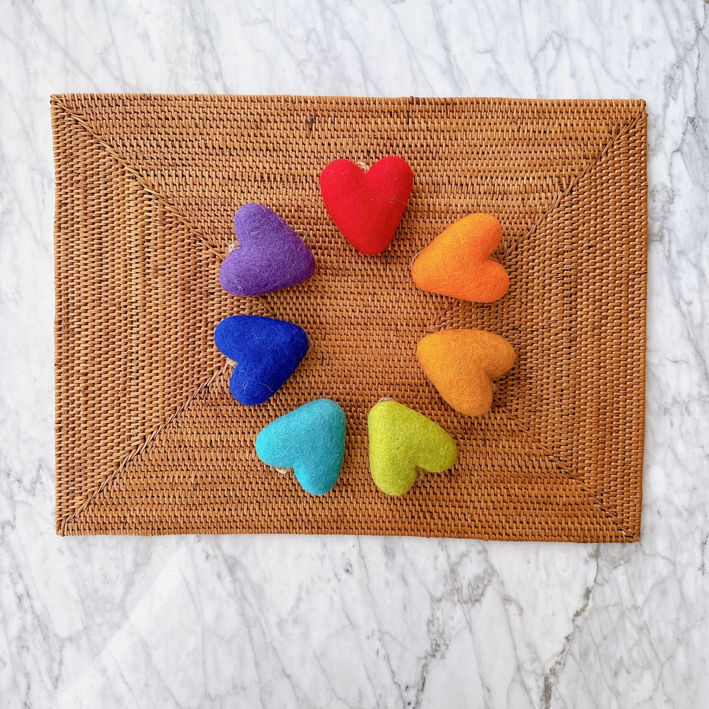 Felt Heart Ornament - Rainbow Set of 7
