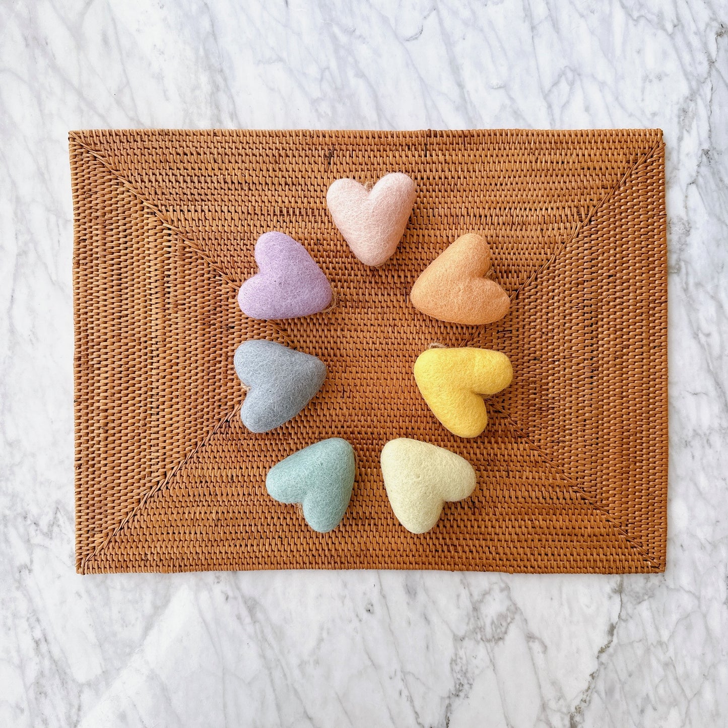 Felt Heart Ornament - Rainbow Set of 7