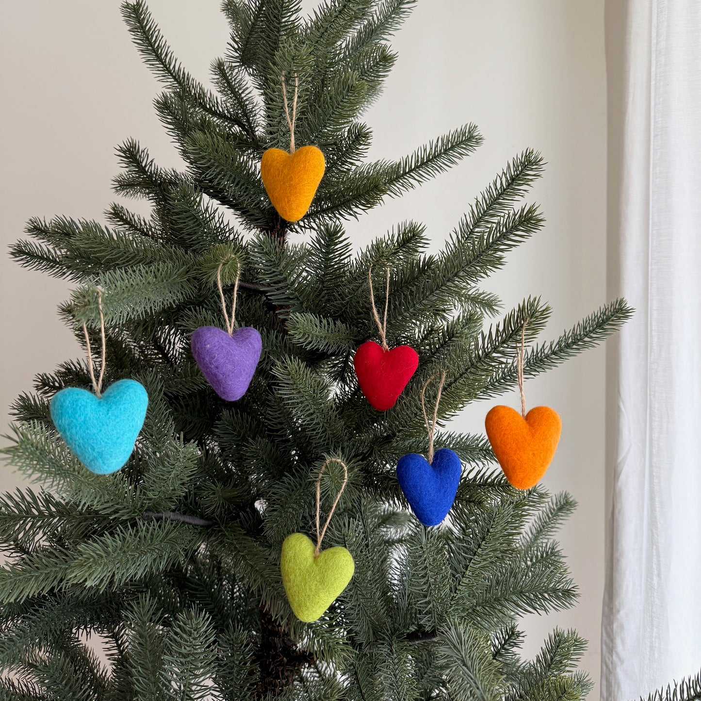 Felt Heart Ornament - Rainbow Set of 7