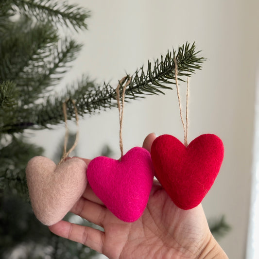 Valentine Felt Heart Ornaments – Set of 3