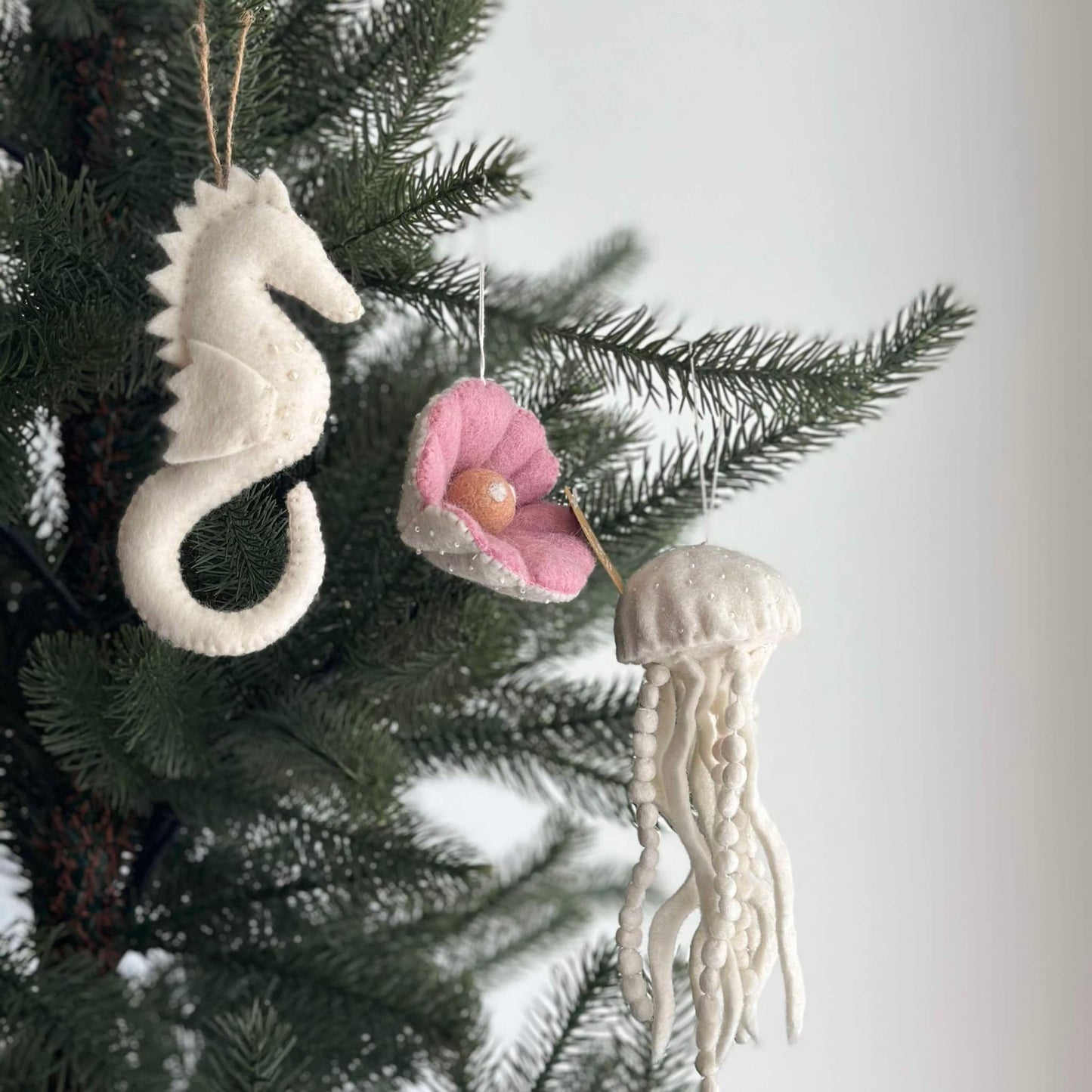 Felt White Christmas Ornaments Set of 3 - Sea Wildlife