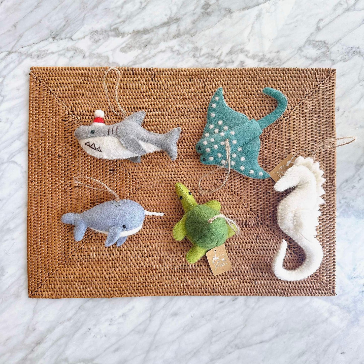 Felt Christmas Ornaments Set of 5 - Cute Sea Creatures