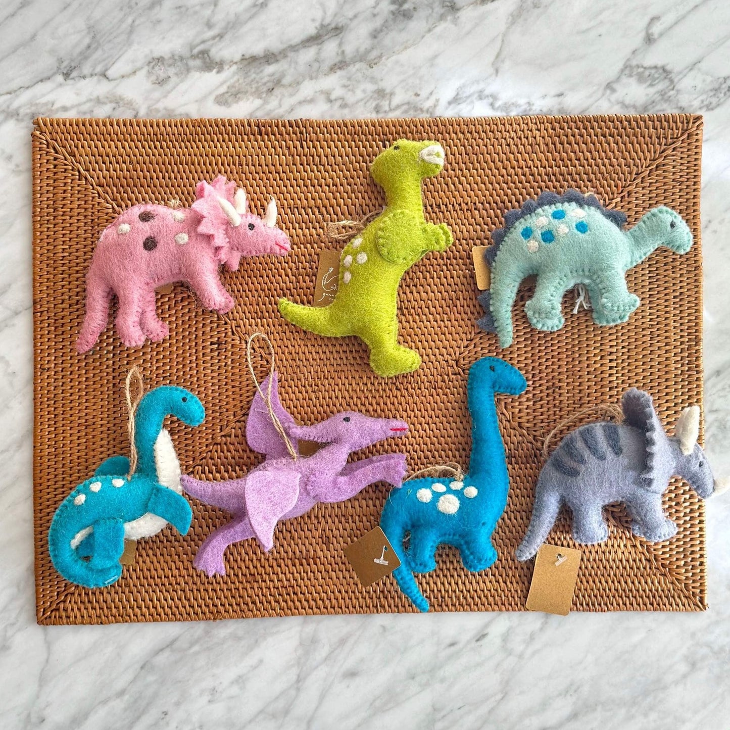 Felt Christmas Ornaments Set of 7 - Dinosaurs