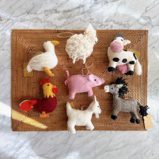 Felt Christmas Ornaments Set of 7 - Cute Farm Animal