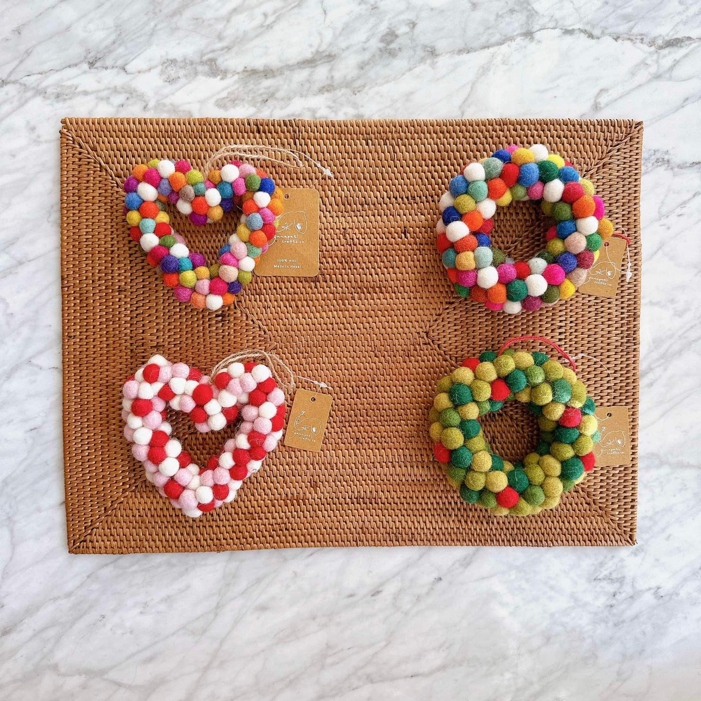 Felt Ornament - Mini Pompom Heart Wreath