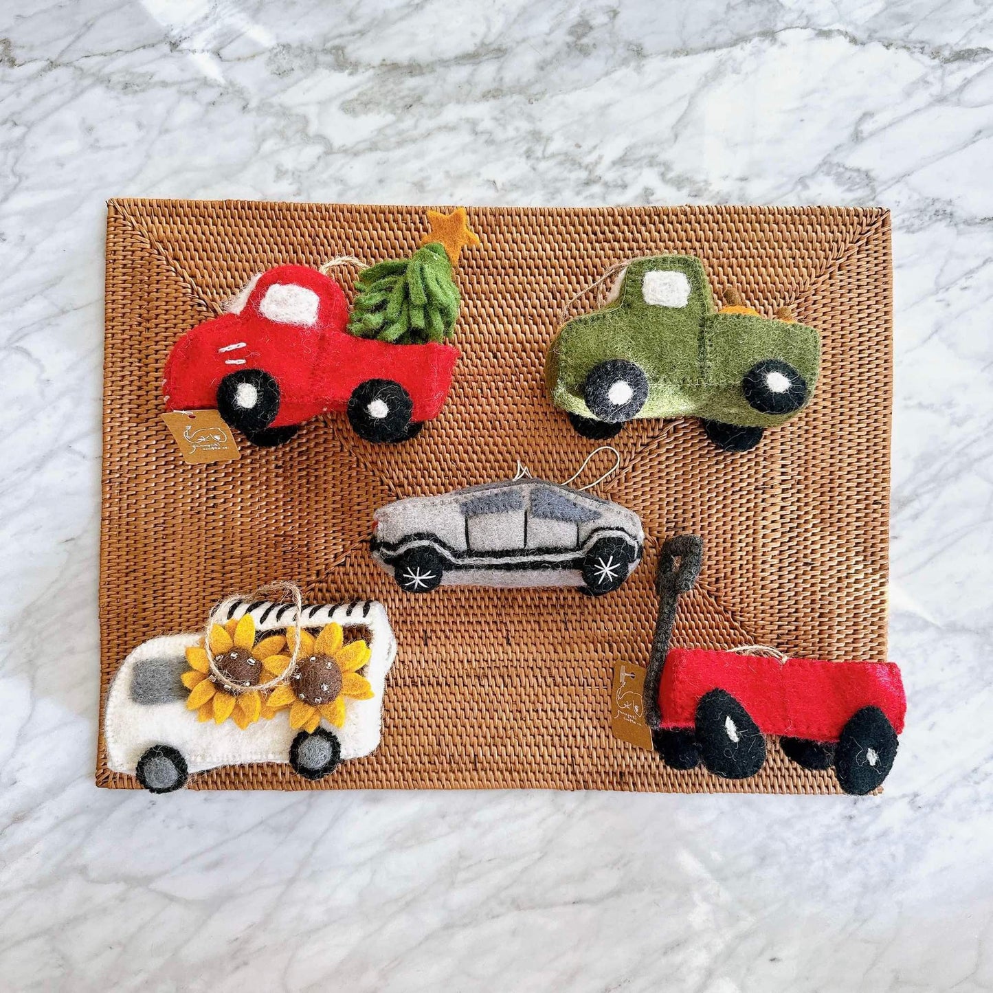 Felt Christmas Ornament Set of 5 - Holiday Vehicles