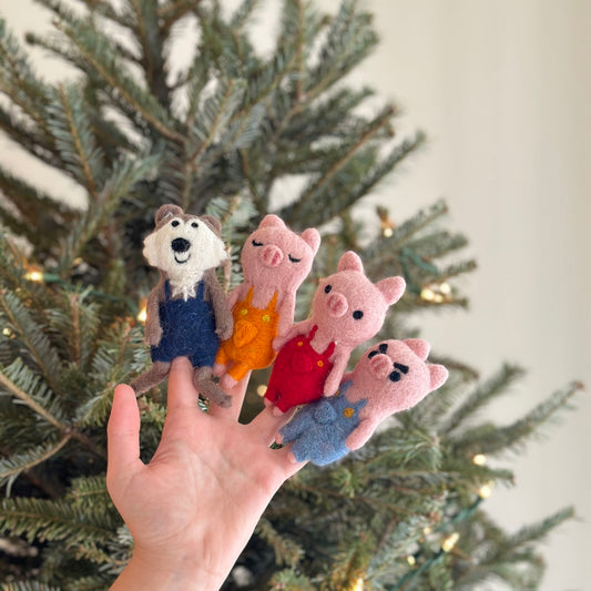 Felt Finger Puppets - Three Little Pigs and Big Wolf