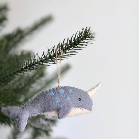 Felt Blue Narwhal Ornament