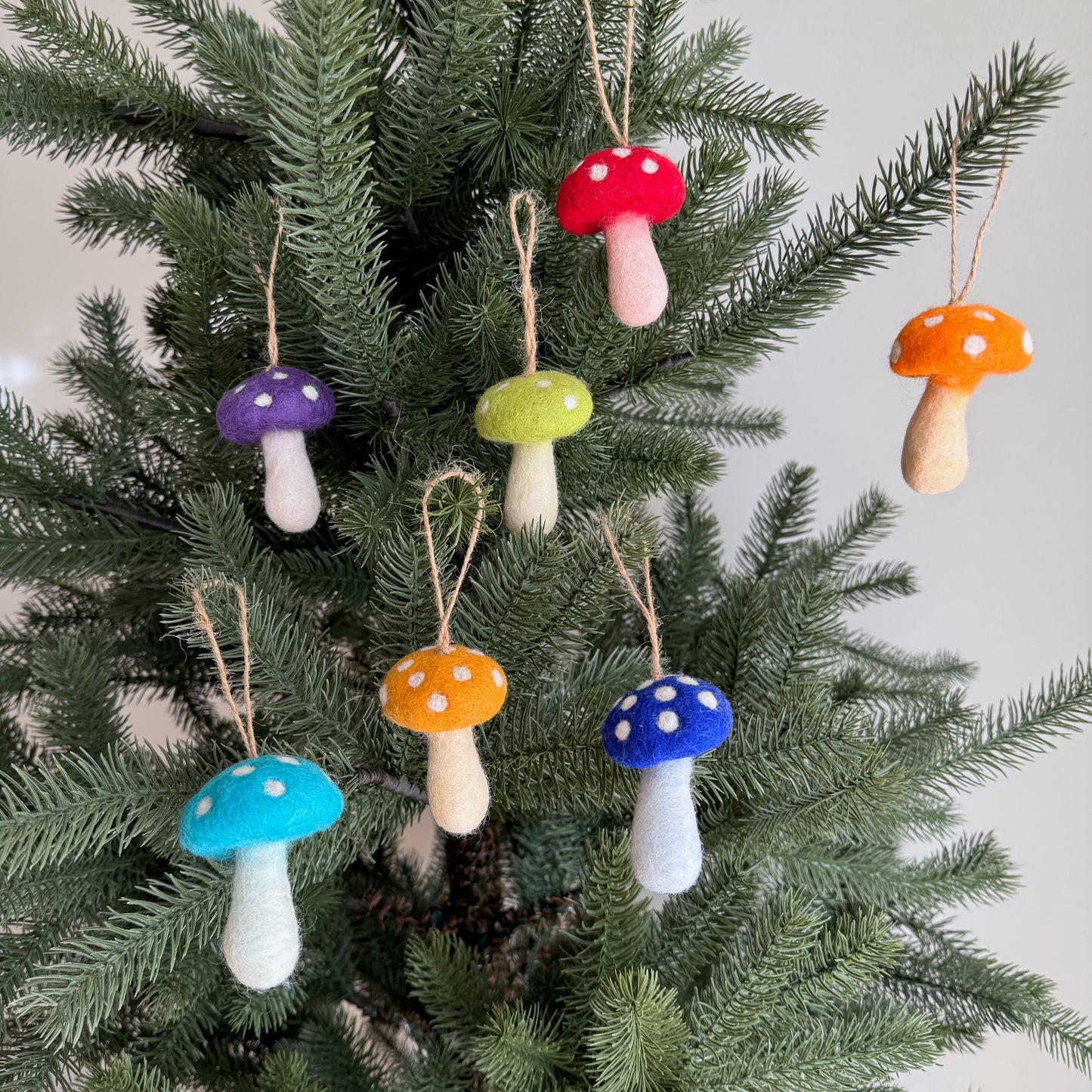 Felt Rainbow Mushroom Ornament Set of 7
