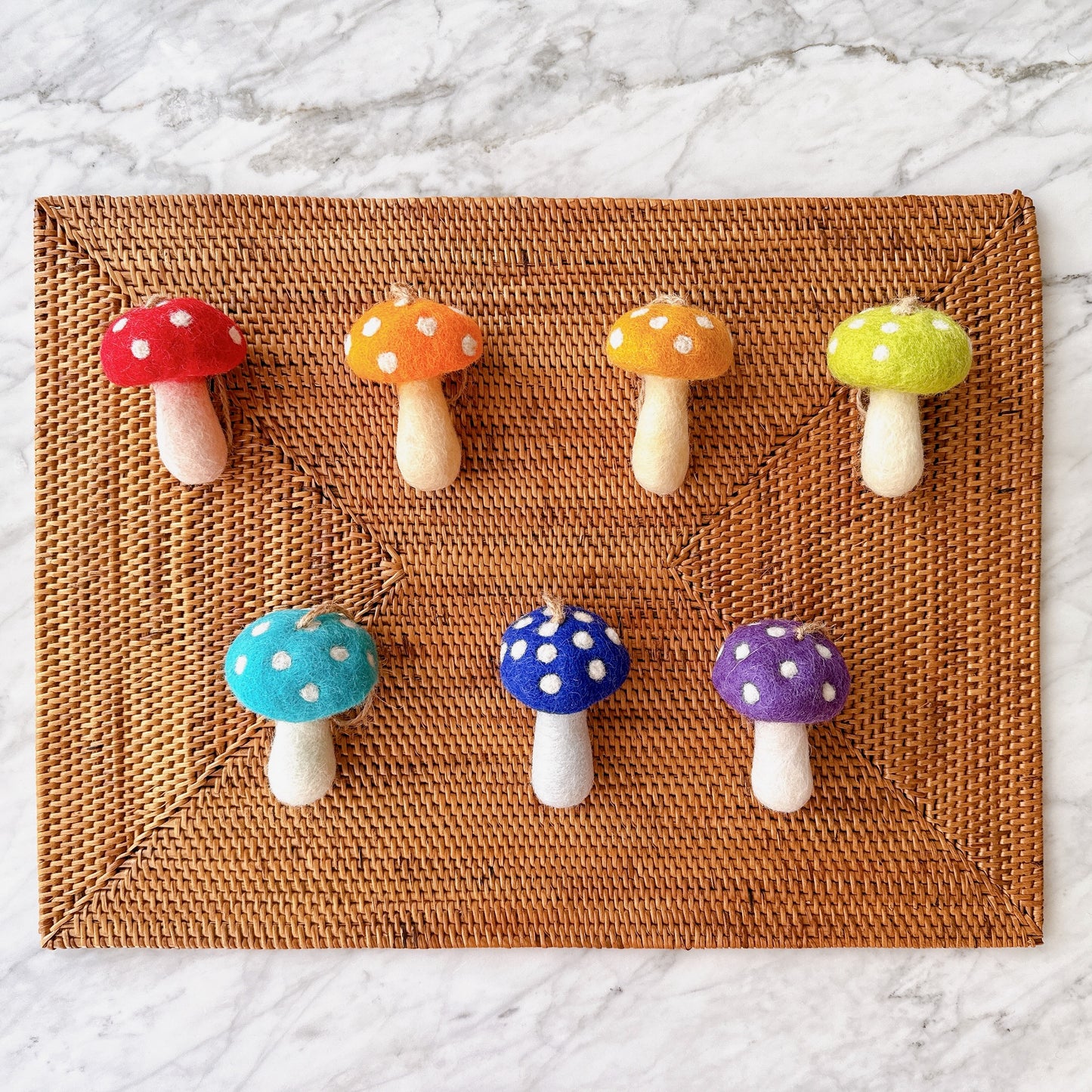 Felt Rainbow Mushroom Ornament Set of 7