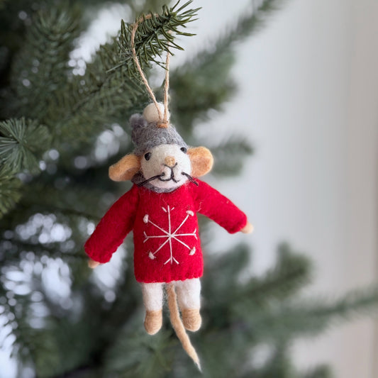 Felt Mouse in Sweater Christmas Ornaments