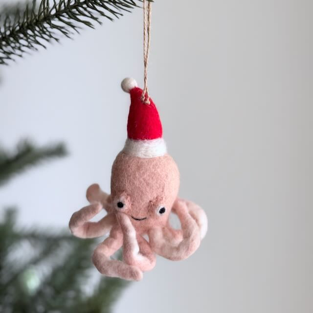 Felt Ornament - Octopus with Xmas Hat