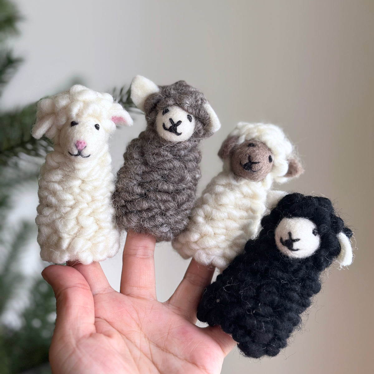 Fluffy Sheep Finger Puppet - Black